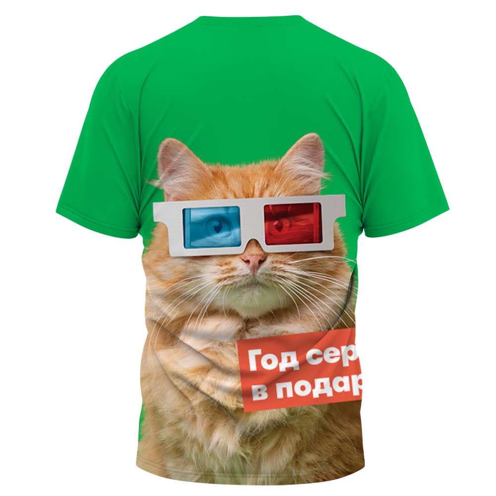 camiseta de manga corta con cuello redondo y estampado de gato de talla grande NSLBT130221