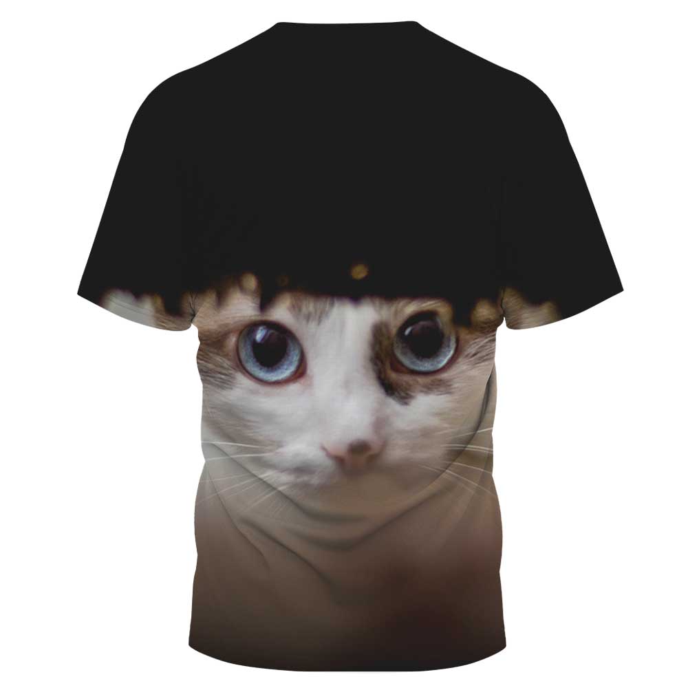 Camiseta holgada de manga corta con cuello redondo y estampado de gatos de talla grande NSLBT130212