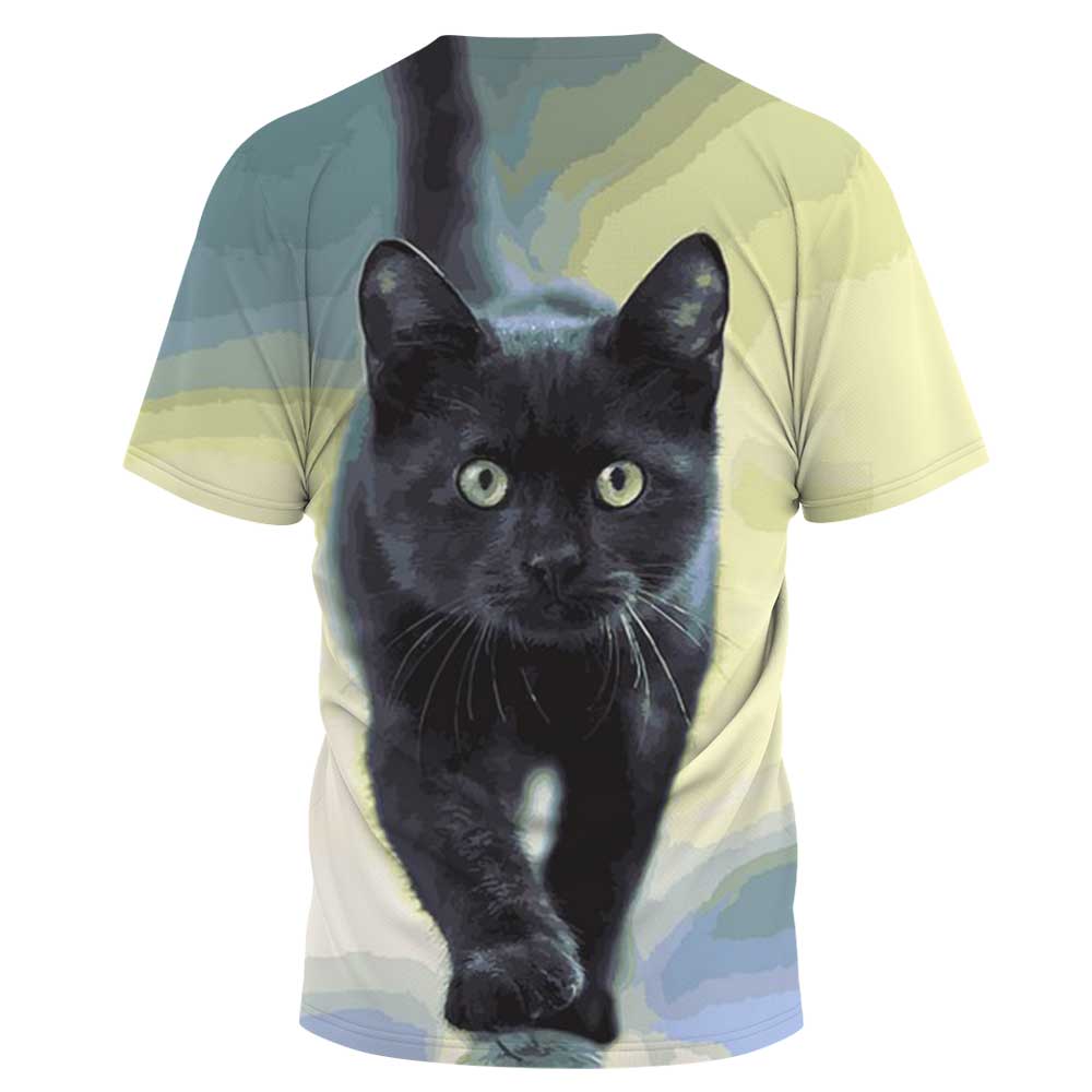 Camiseta informal de manga corta con cuello redondo y estampado de gatos de talla grande NSLBT130209