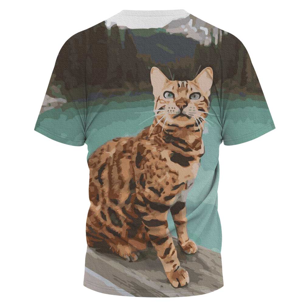 camiseta causal de cuello redondo con estampado de gatito de talla grande NSLBT130204