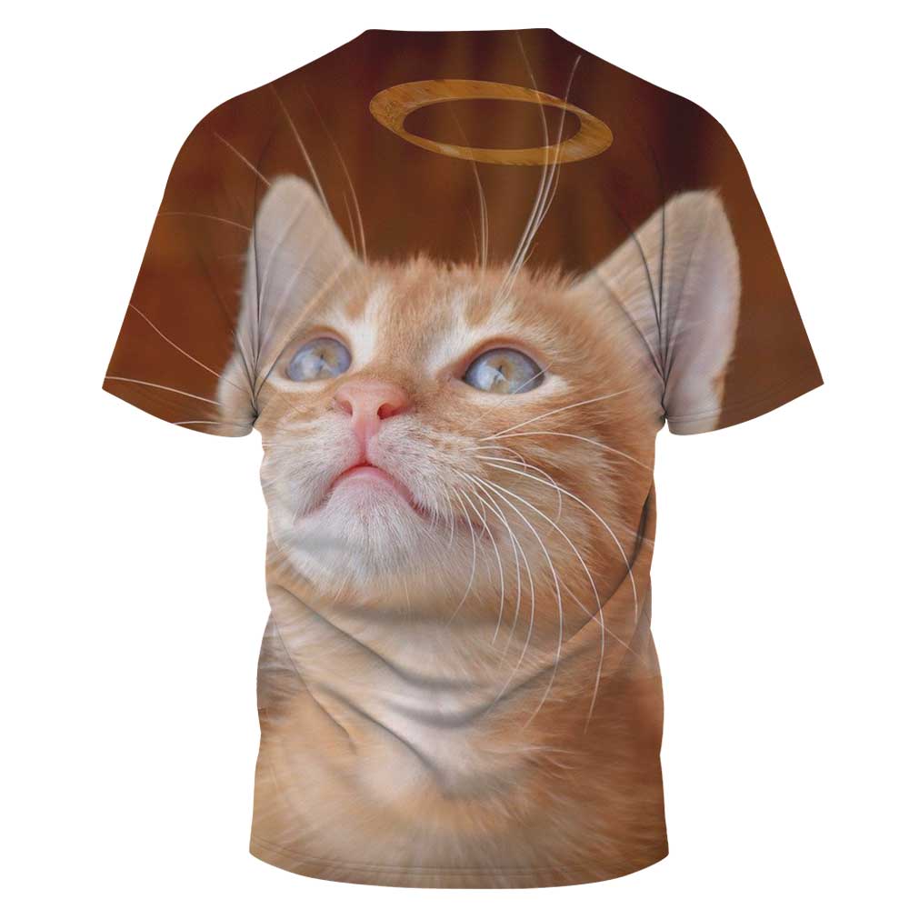 Camiseta informal de manga corta con cuello redondo y estampado de gatos de talla grande NSLBT130203