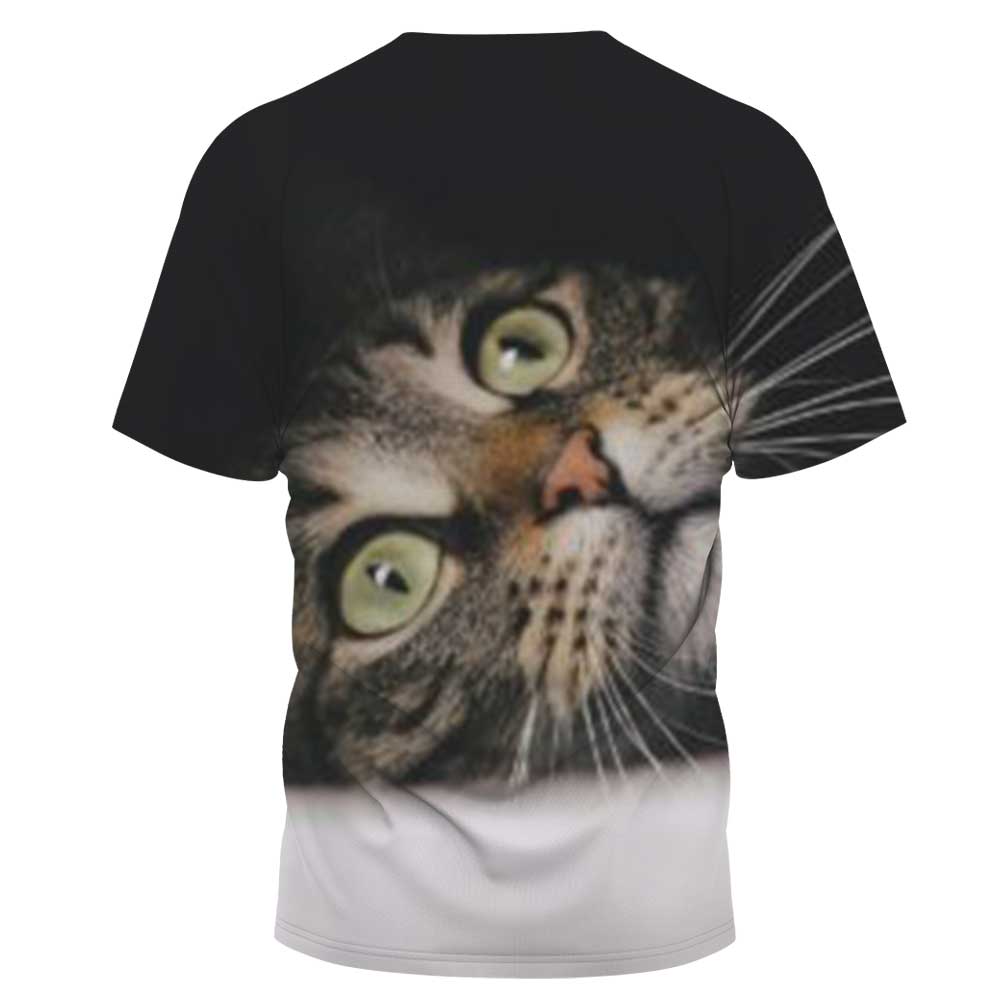 Camiseta holgada informal con cuello redondo y estampado de gatito de talla grande NSLBT130202