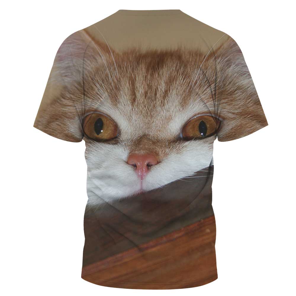 Camiseta holgada de manga corta con cuello redondo y estampado de gatos de talla grande NSLBT130201