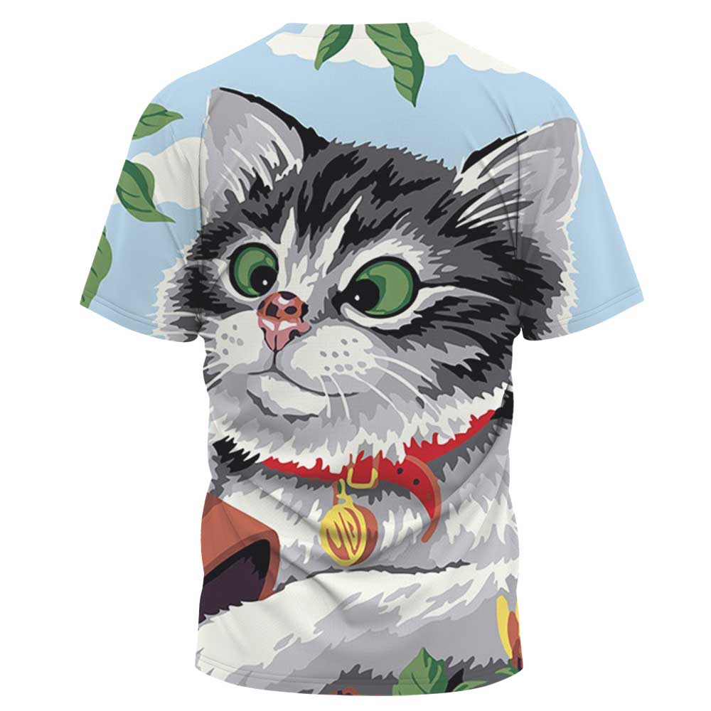 Camiseta holgada con cuello redondo y estampado de gatos de talla grande NSLBT130195
