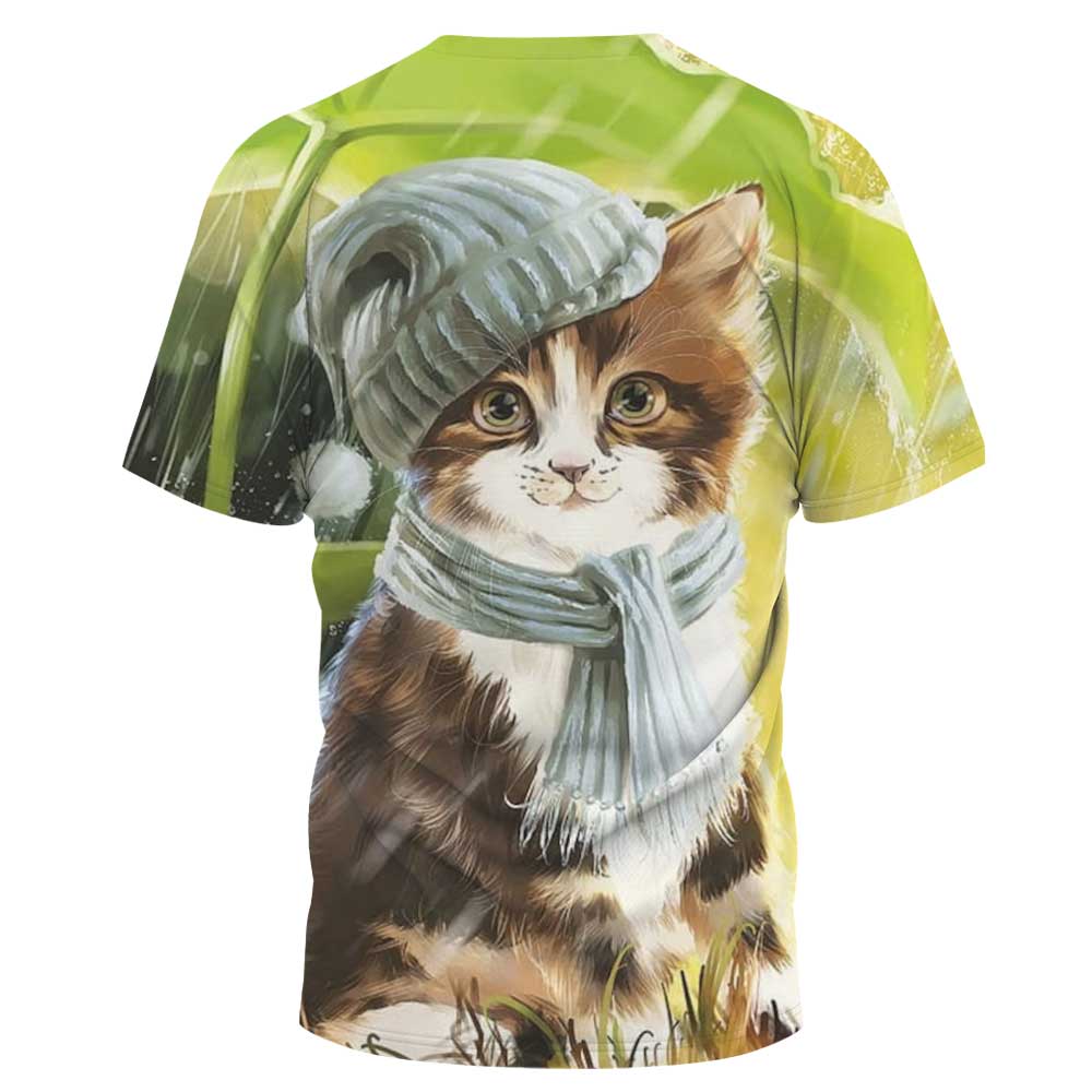 plus size Cat Print Crew Neck casual T-Shirt NSLBT130599